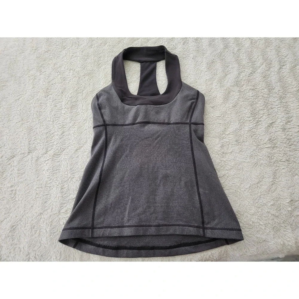 Lululemon Gray Striped Built in Bra Tank Top Racerback Workout Athletic Womens